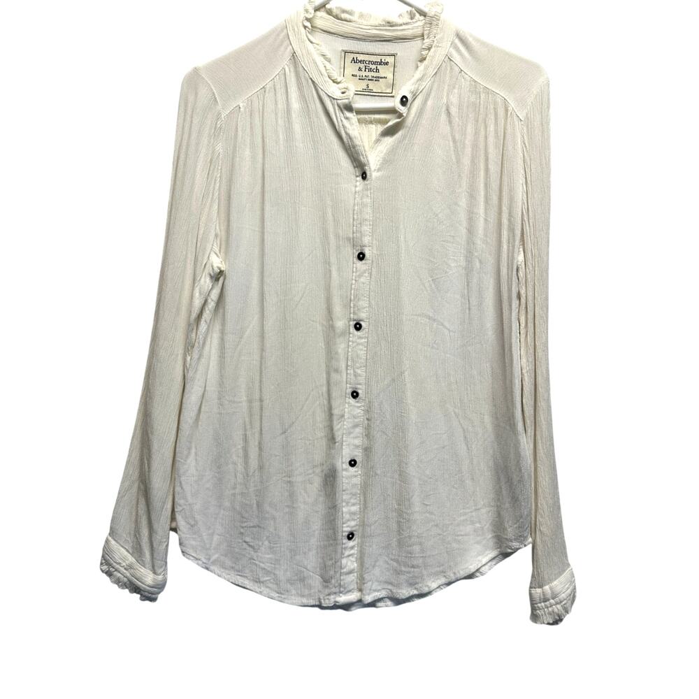 Abercrombie and Fitch LS Women Gauzy Button‎ Up White Blouse Ruffle Collar